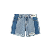 Distressed Two Toned Denim Shorts