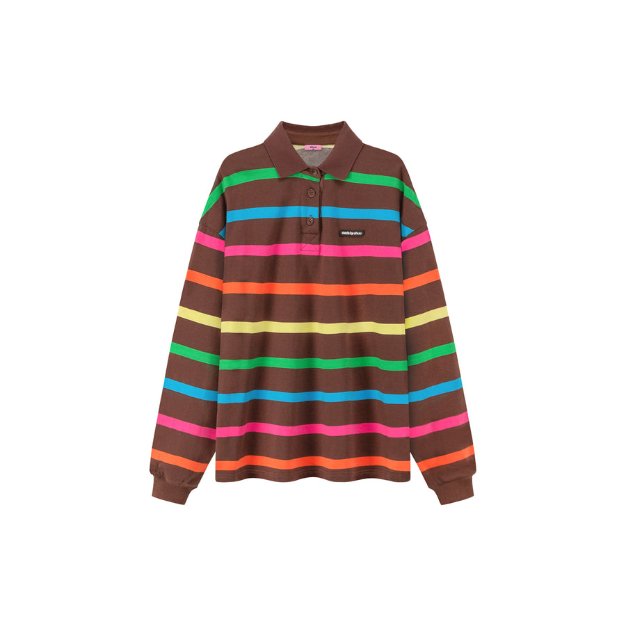 CHUU Polo Neck Rainbow Stripes Sweatshirt