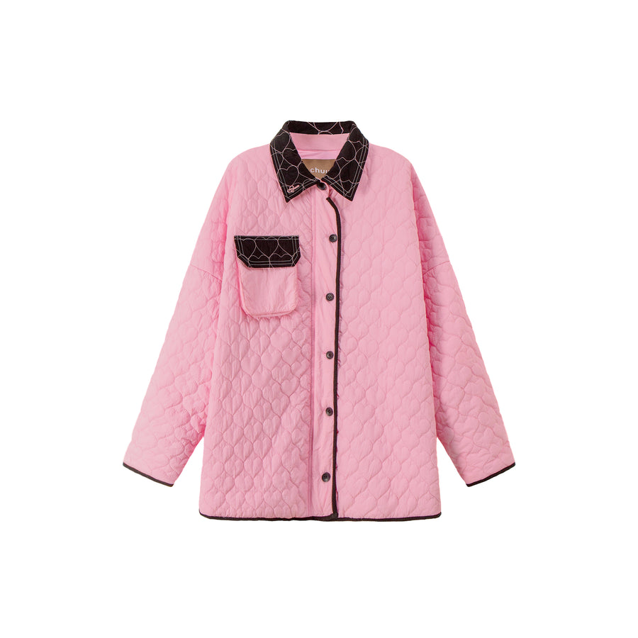 CHUU Blazing Cherry Heart Quilted Jacket