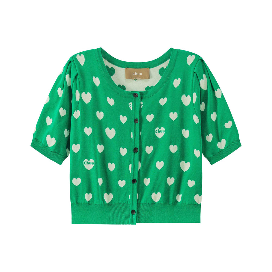 CHUU Heart Short Sleeve Knit Cardigan