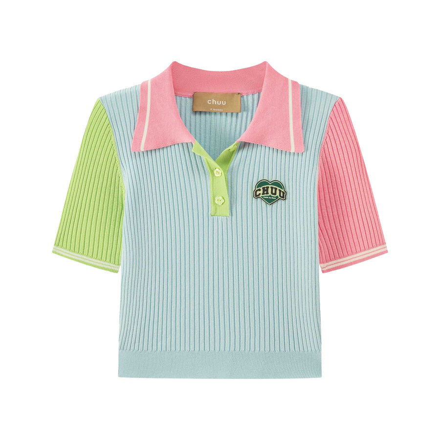 CHUU Color Block Knit Polo Top