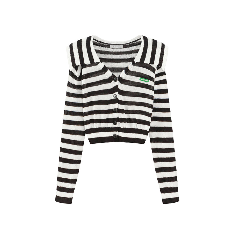 CHUU Striped Simple Knit Cardigan