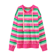 A Quick Run Rainbow Stripe Hooded Knit Hoodie