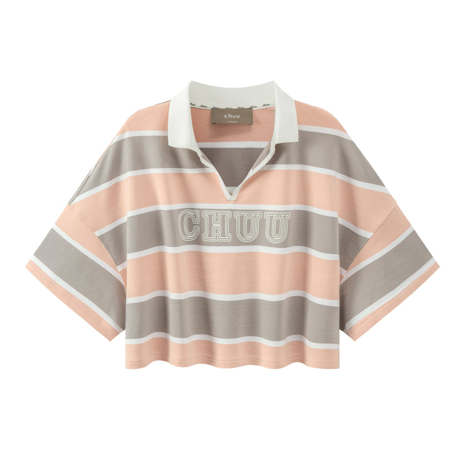 CHUU V-Neck Stripe Crop T-Shirt