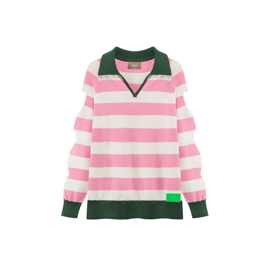 CHUU Open Book Loose Fit V-Neck Striped Knit Top