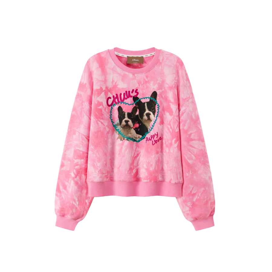 CHUU Puppy Love High Neck Tie-Dye Sweatshirt