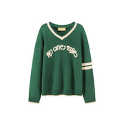 Noe Logo V-Neck Varsity Knit Sweater