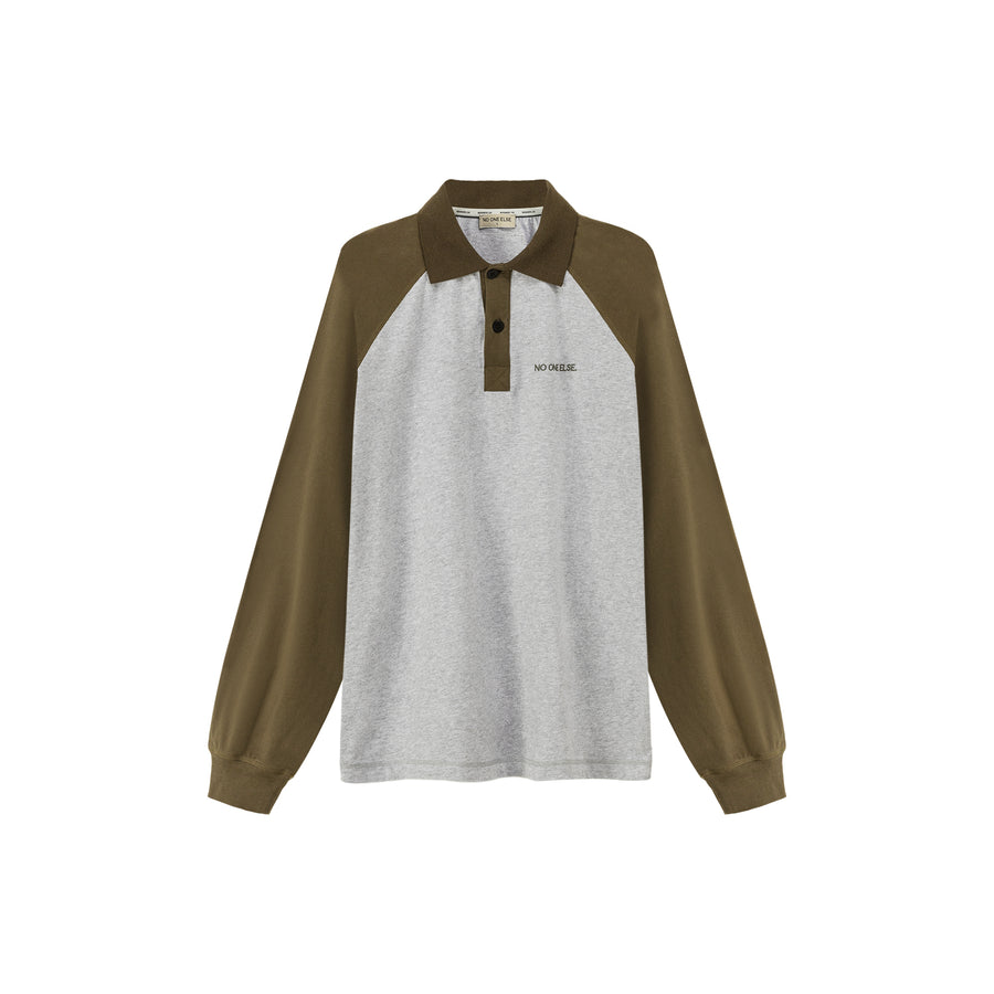 CHUU Raglan Buttoned Collar Long-Sleeved Top