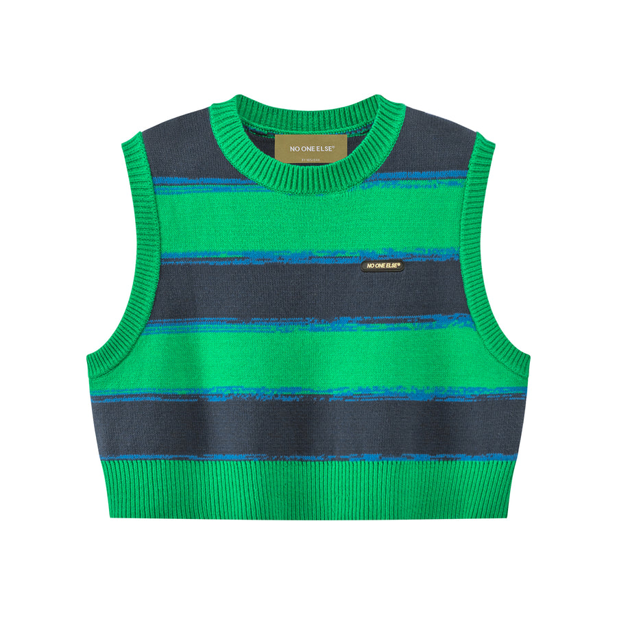 CHUU Striped Round-Neck Knit Vest