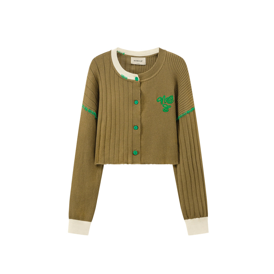 CHUU Round Neck Noe Logo Cardigan