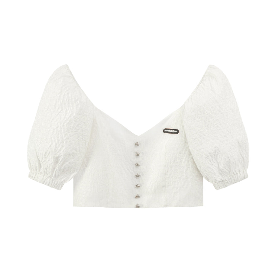 CHUU Square Puff Sleeve Cropped Blouse