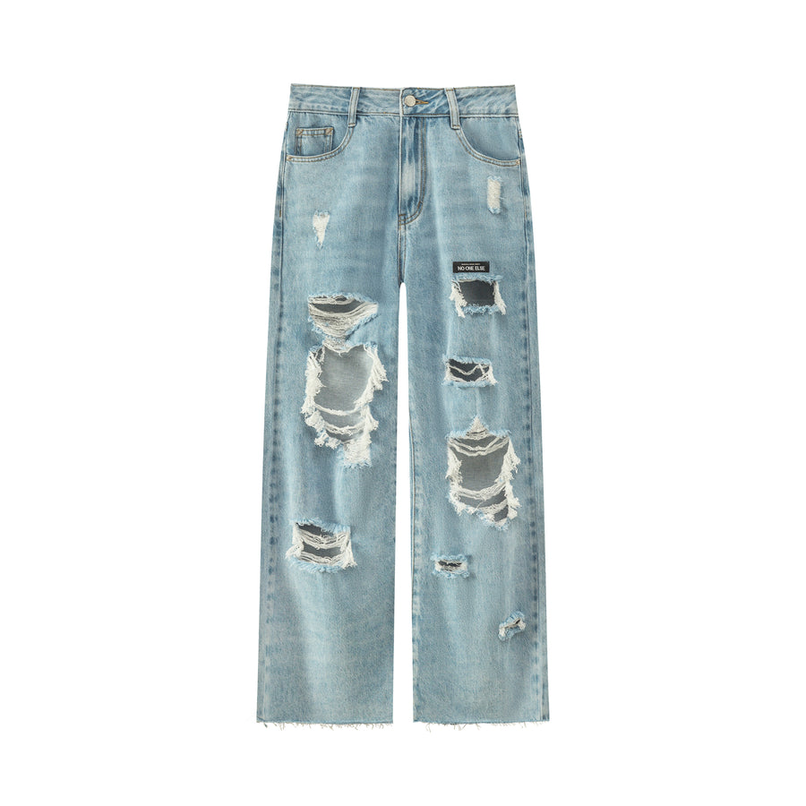 CHUU Rough Damaged Wide Jeans