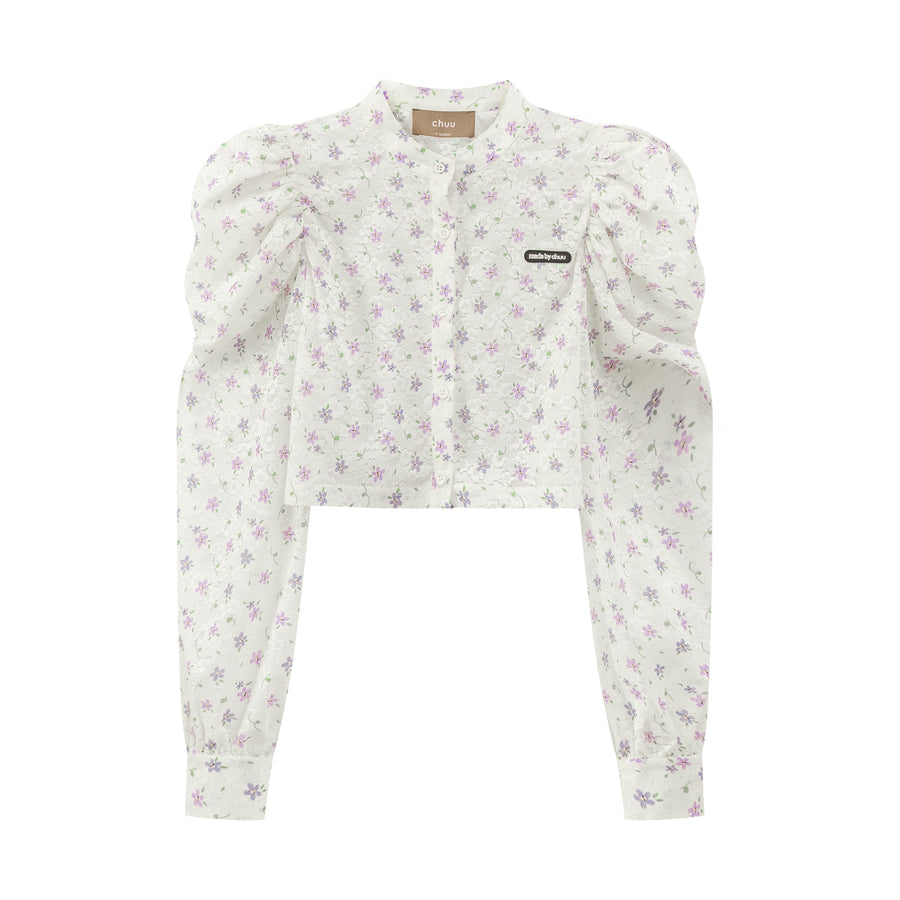 CHUU Flower Eyelet Puff Blouse