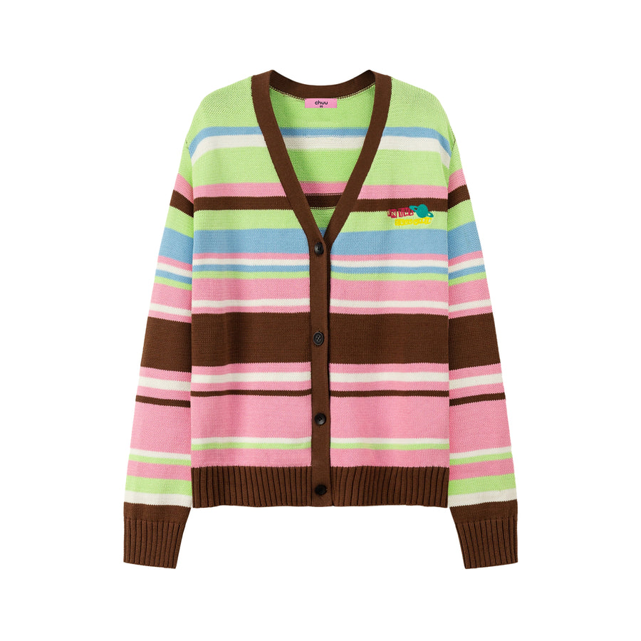 CHUU Planet Chuu Embroidered Stripe Cardigan