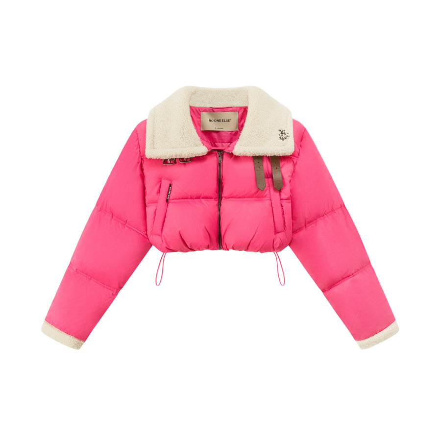 CHUU Fleece Collar Crop Padded Jacket