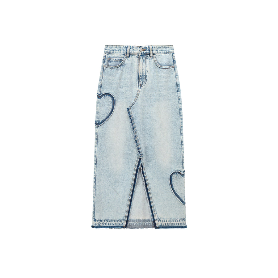 CHUU Heart Denim Long Skirt