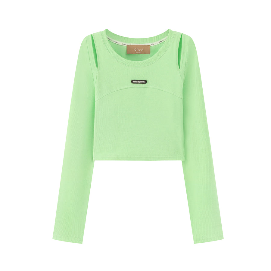 CHUU Slit Shoulder Long Sleeve Crop Top