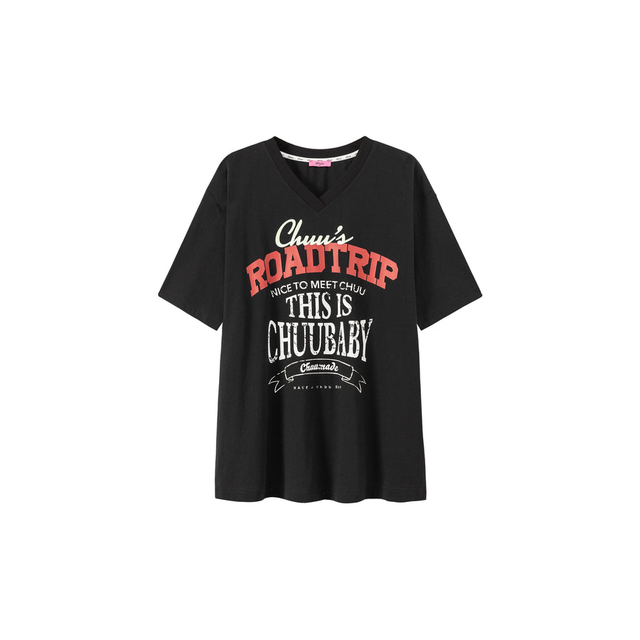 CHUU V-Neck Road Trip T-Shirt