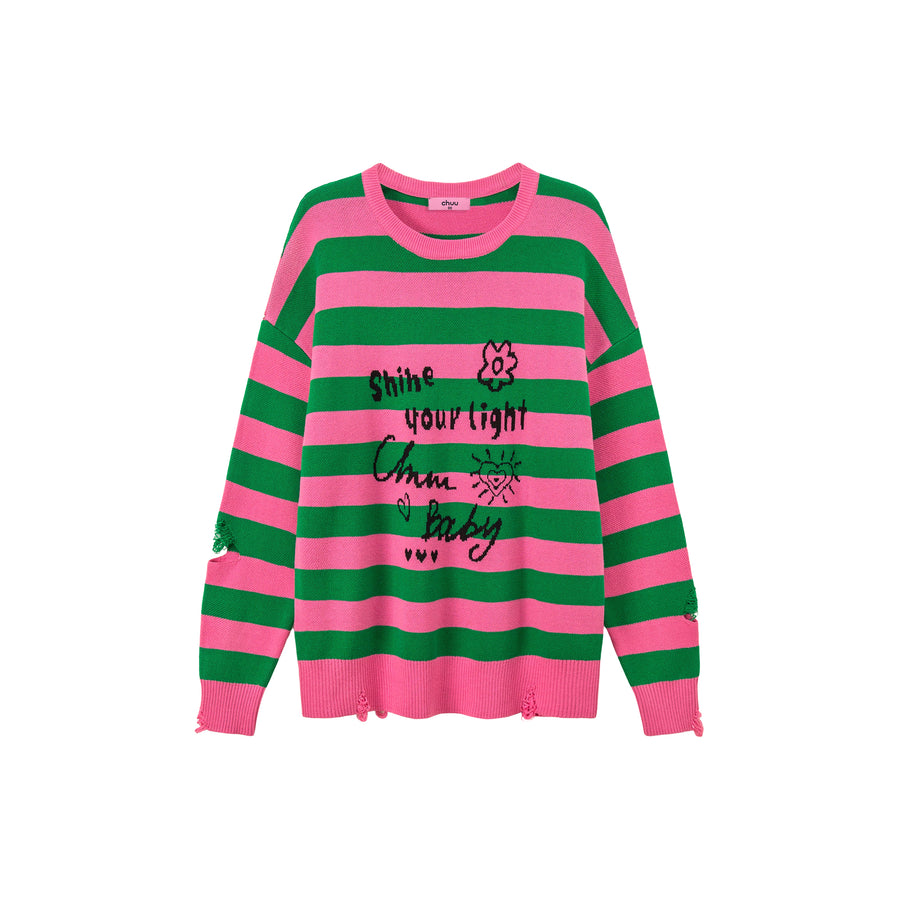 CHUU Shine Your Light Stripe Knit Sweater