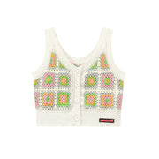 Square Mosaic Crochet Buttoned Vest