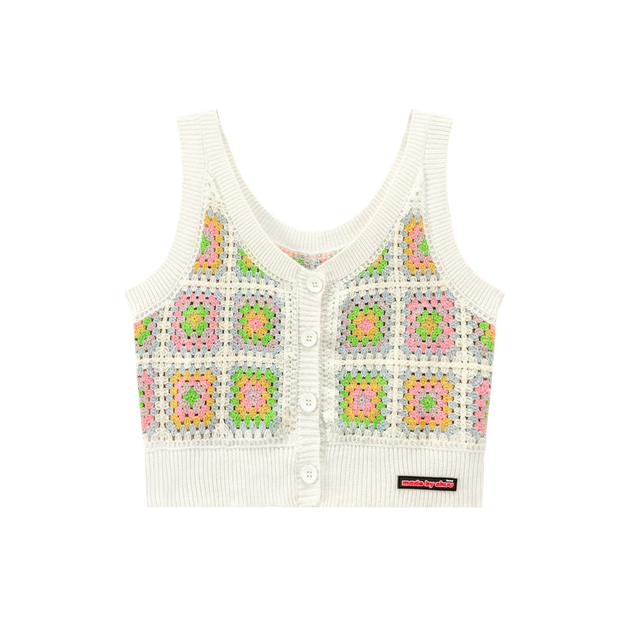 CHUU Square Mosaic Crochet Buttoned Vest