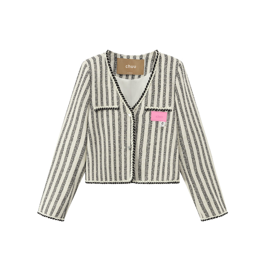 CHUU Cupcake Striped V-Neck Jacket