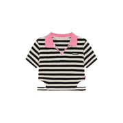 Striped Side Cut Out Cropped T-Shirt