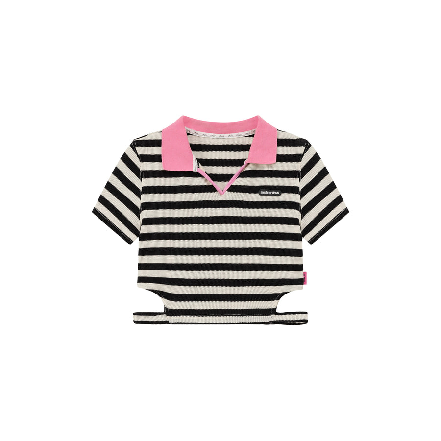 CHUU Striped Side Cut Out Cropped T-Shirt