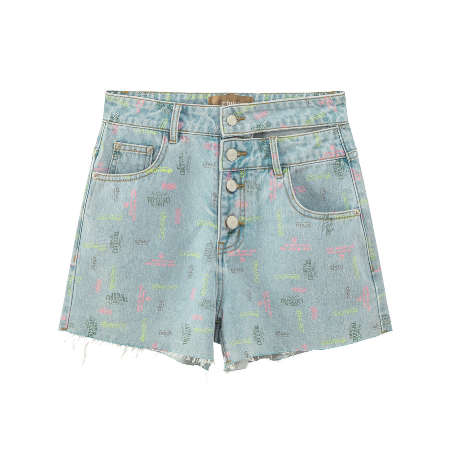 CHUU Front Buttons Cutout Denim Shorts