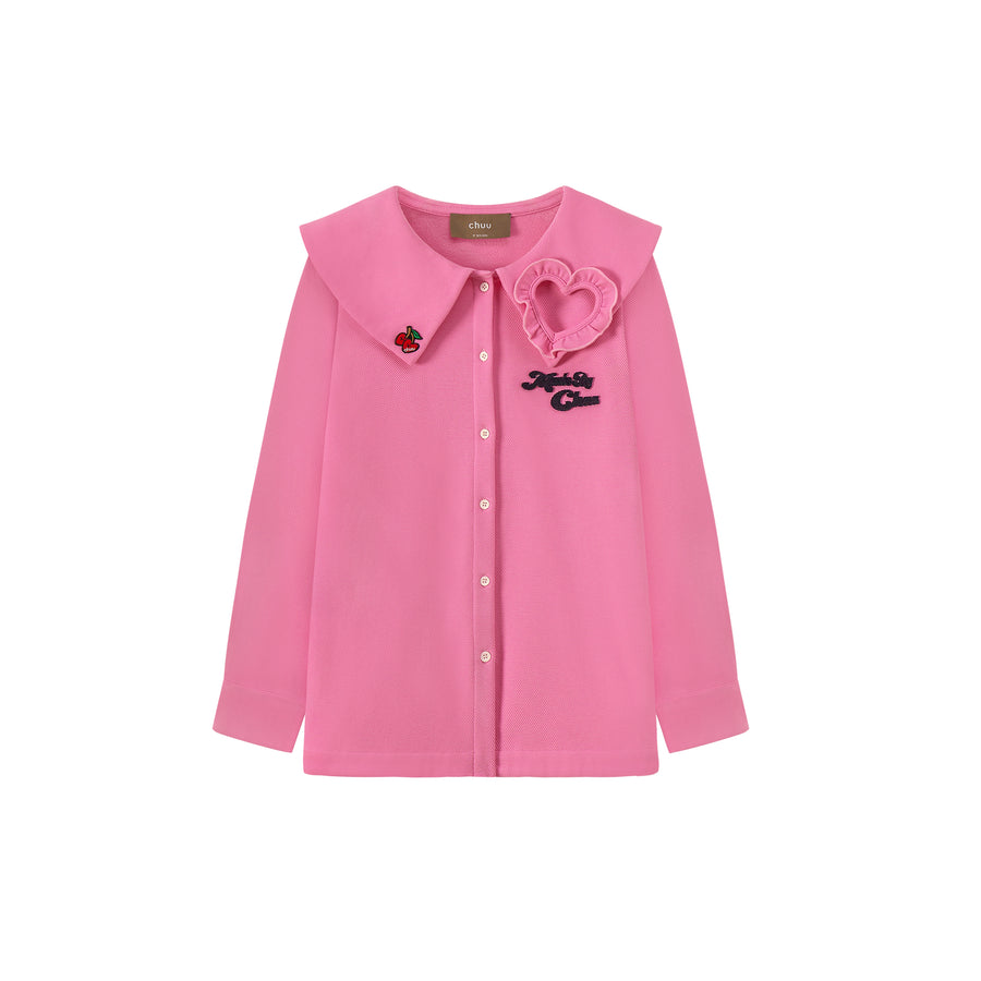 CHUU Candy Color Heart Polo Collar Shirt