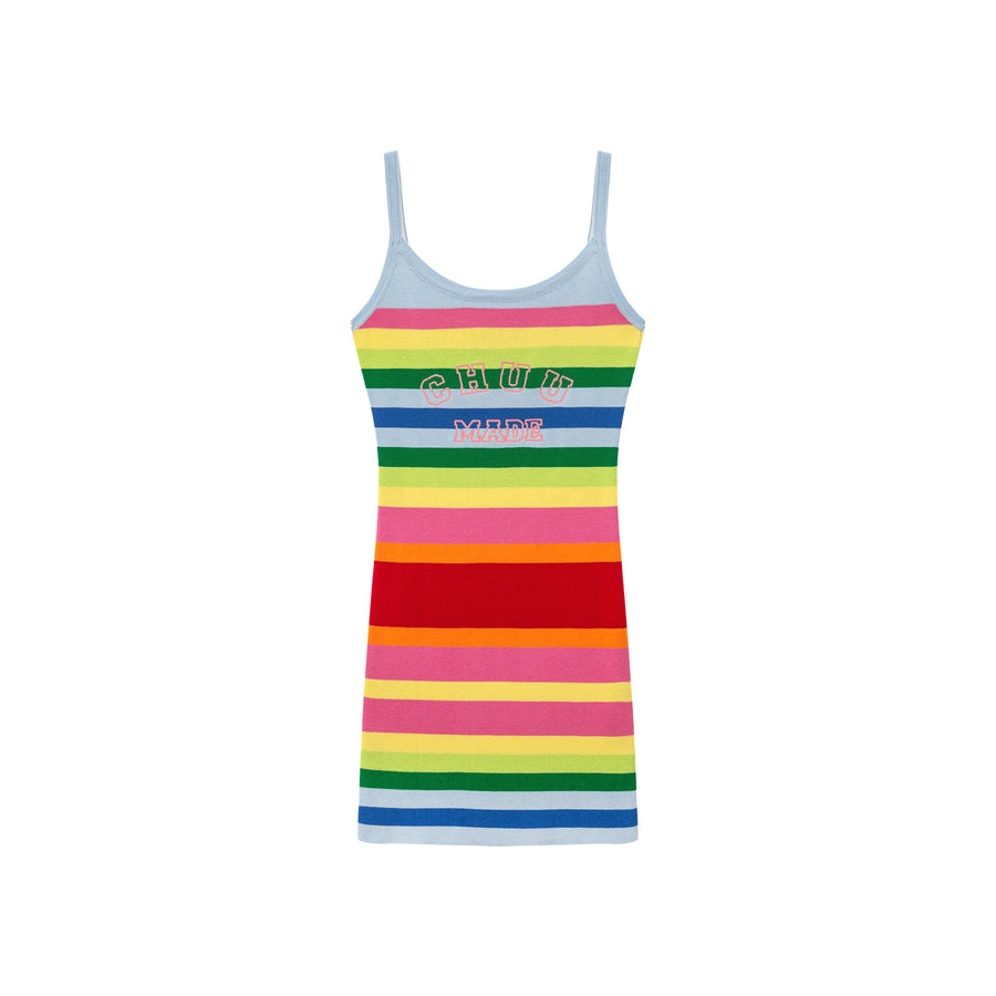 CHUU Rainbow Stripes Knit Cami Dress