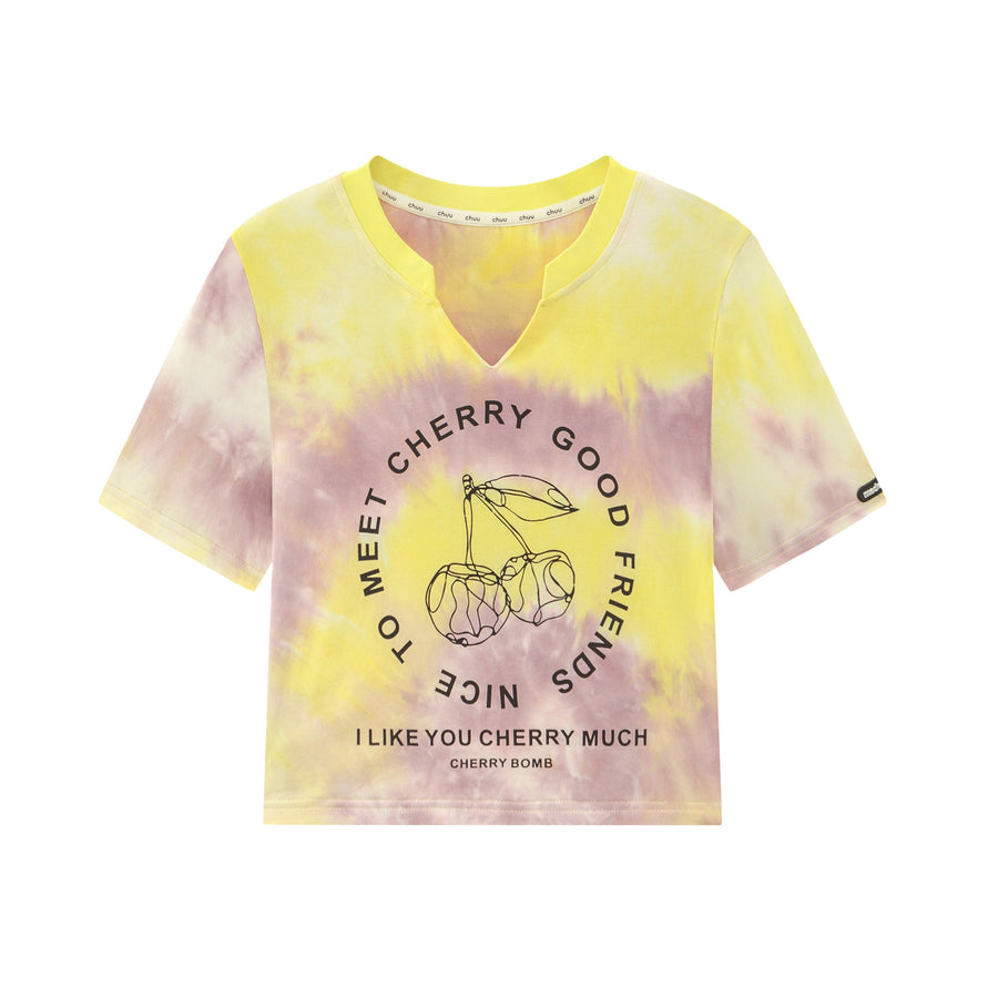 CHUU Cherry World Tie-Dye Crop Top