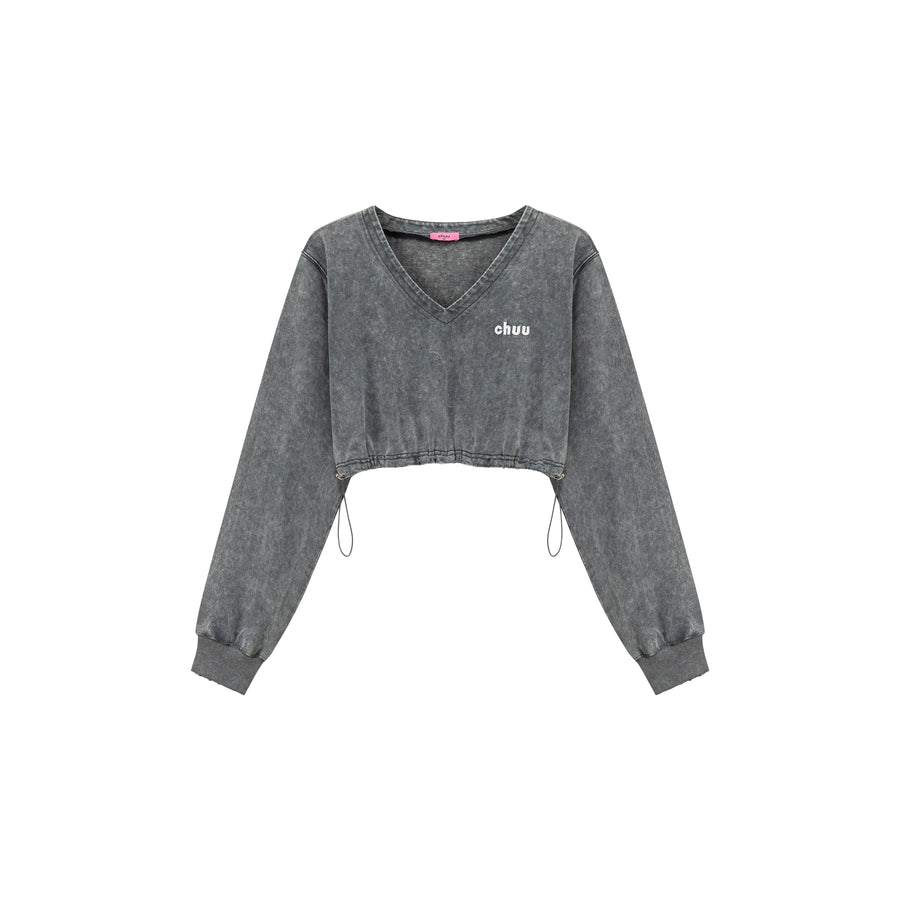 CHUU V-Neck Cropped Sweatshirt