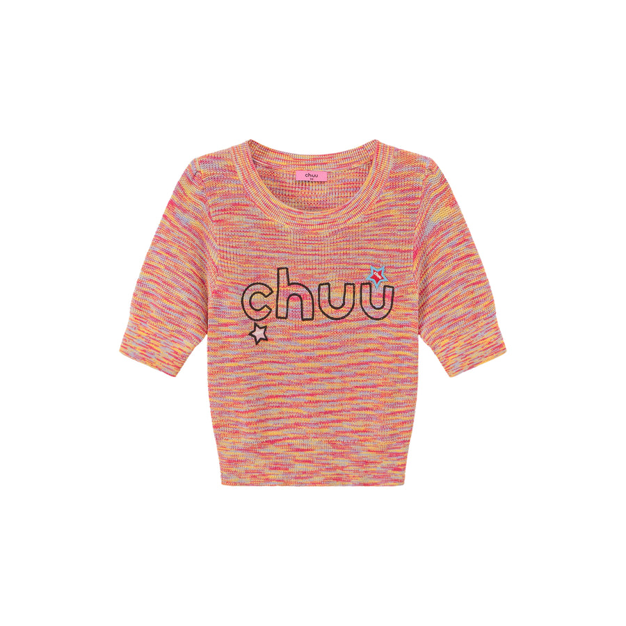 CHUU Embroidered Chuu Star Cropped Knit Top