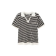 Diamond Check Ribbed Polo Top