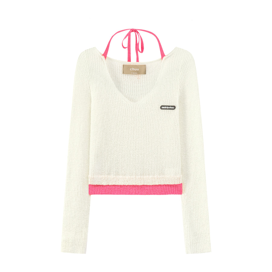 CHUU Color neck Wrap Knit sweater