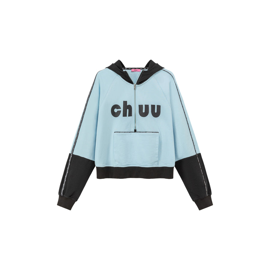 CHUU Chuu Lettering Half Zip-Up Hoodie