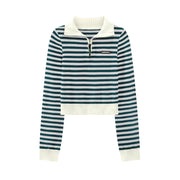 I Own A Yacht Polo Neck Stripe Cropped Knit Top