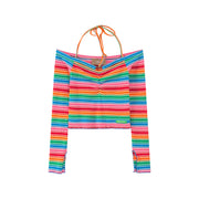 Rainbow Stripes Off-Shoulder Top