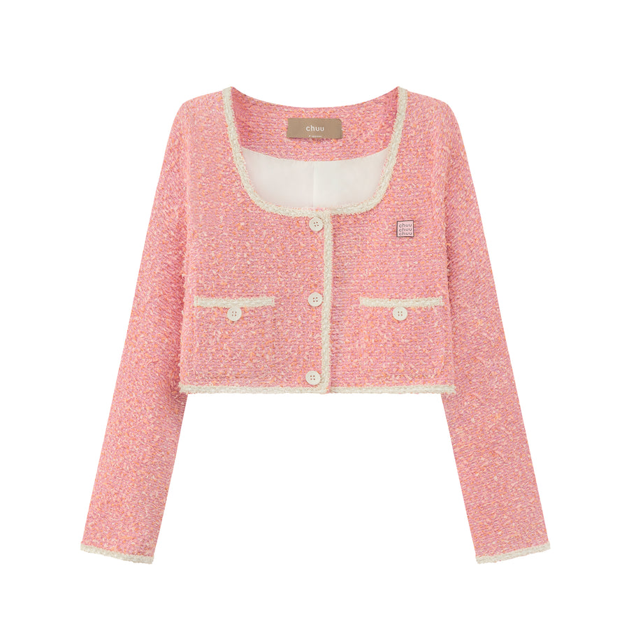 CHUU Pink Tweed Crop Jacket