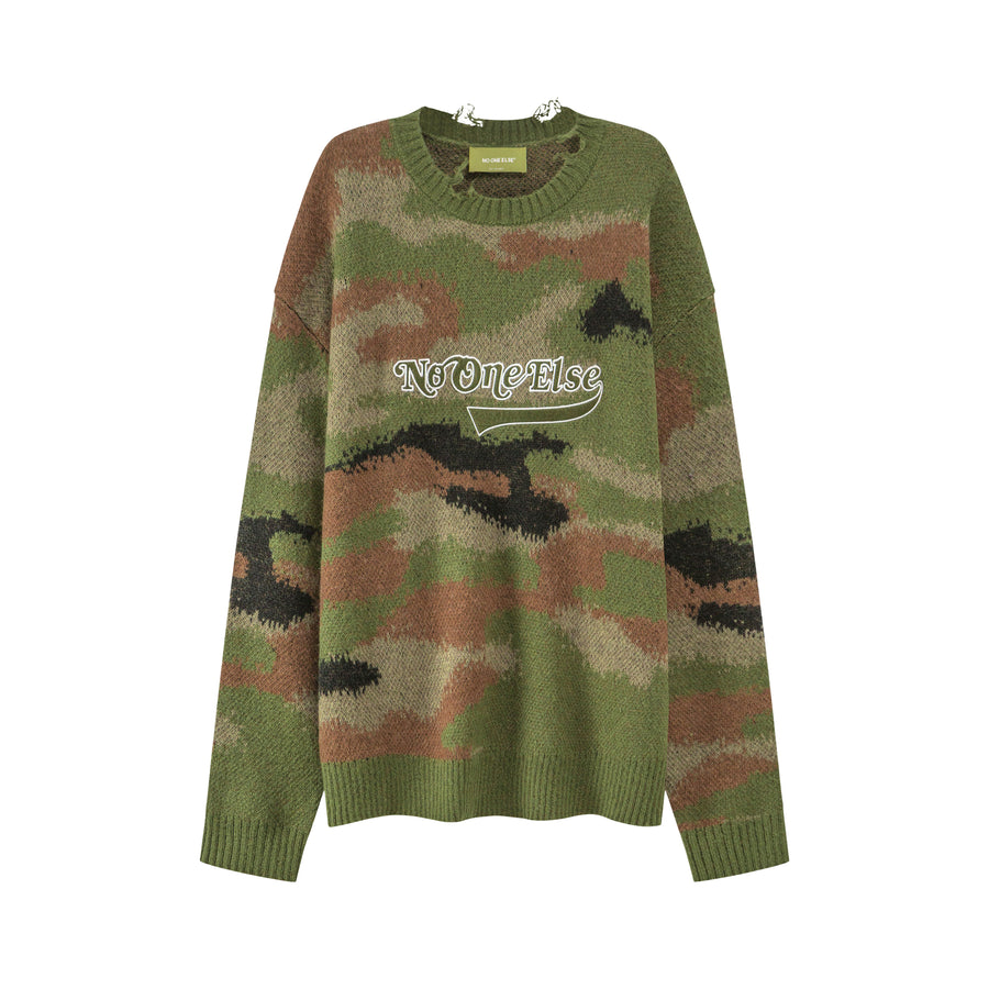 CHUU Noe Logo Camouflage Knit Sweater