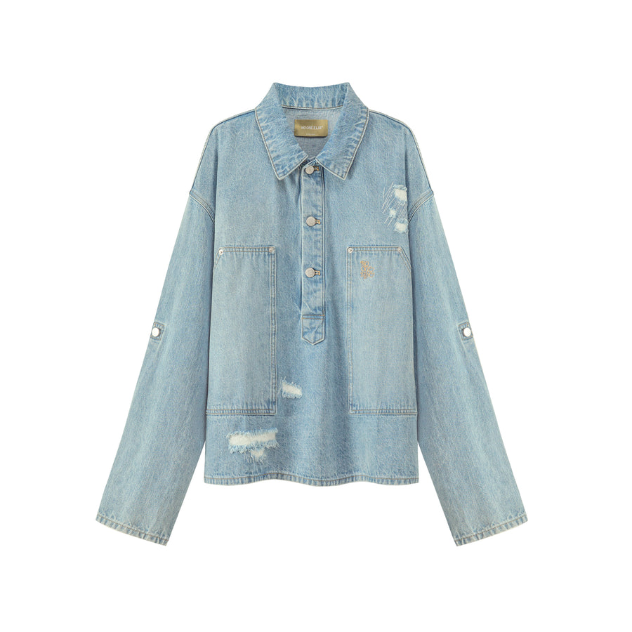 CHUU Loose Fit Washed Denim Shirt