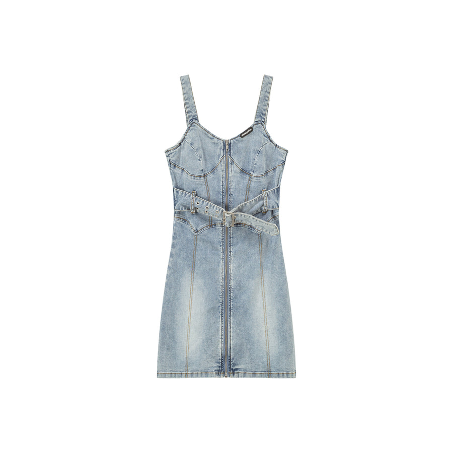 CHUU Denim Bustier Belt Mini Dress