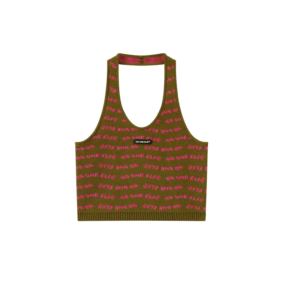 CHUU Noe Lettering Knit Halter Top