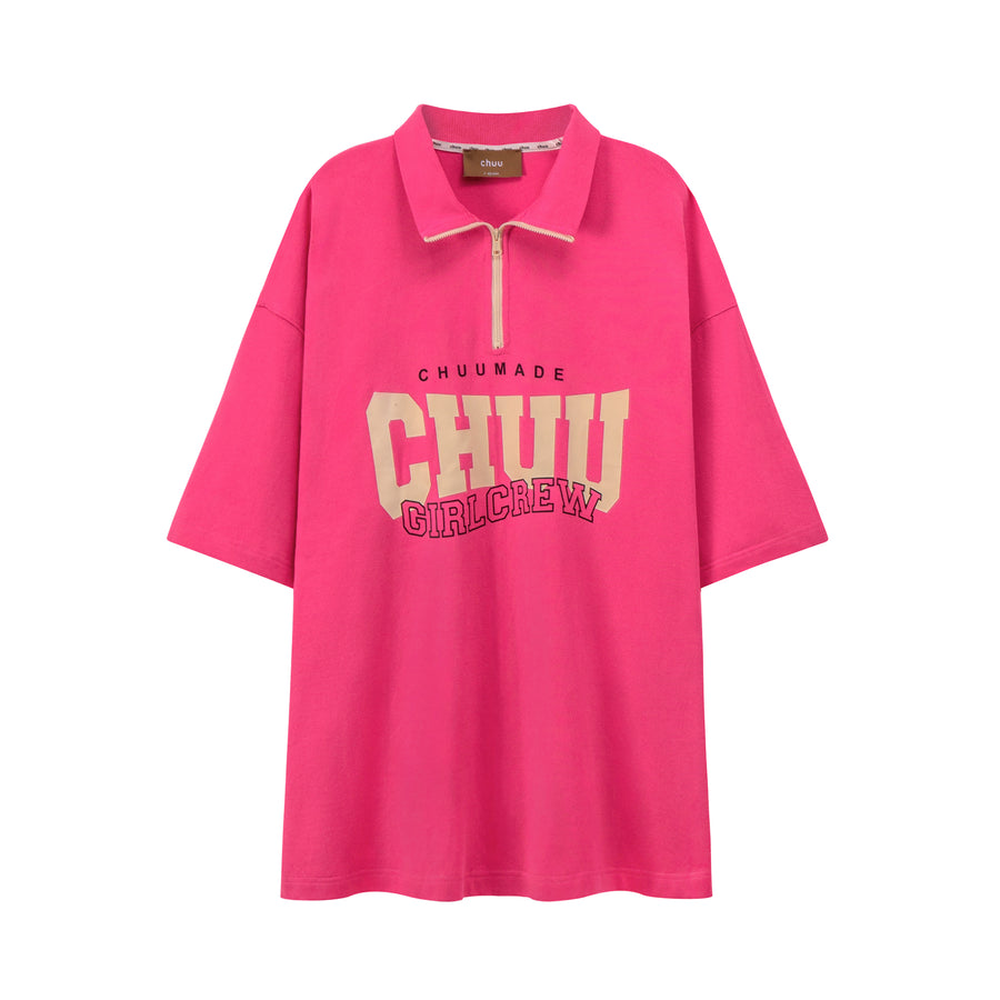 CHUU Girl Crew Half Zip-Up Loose Fit T-Shirt