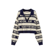 Noe Lettering Open Collar Knit Sweater