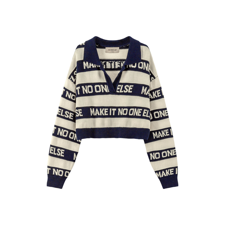 CHUU Noe Lettering Open Collar Knit Sweater