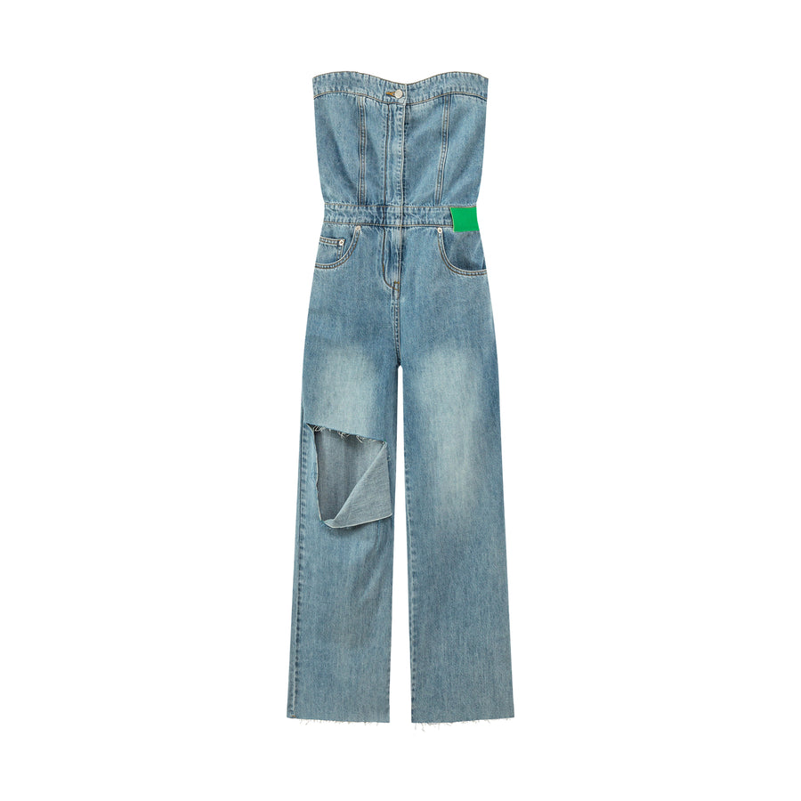 CHUU This Is My Reality Denim Jumpsuit