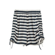 Striped Shirring Loose Shorts