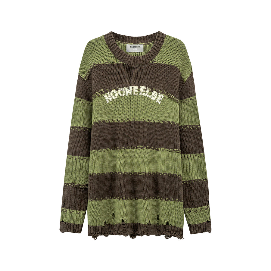 CHUU Green Striped Knit Sweatshirt